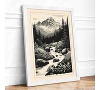 Mountains at Stillness Scandinavian Framed Wall Art Print A3 (42×29.7cm) White, Wall Decor for Living Room, Bedroom, Office & Home, Ready to Hang, Art Gift