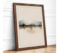 Mountains at Stillness Scandinavian Framed Wall Art Print A4 Walnut