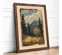 Mountains at Sunrise Scandinavian Framed Wall Art Print A1 (84.1×59.4cm) Walnut, Wall Decor for Living Room, Bedroom, Office & Home, Ready to Hang, Art Gift