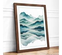 Mountains at Sunrise Scandinavian Framed Wall Art Print A2 (59.4×42cm) Walnut, Wall Decor for Living Room, Bedroom, Office & Home, Ready to Hang, Art Gift