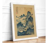 Mountains at Timeless Dusk Japandi Framed Wall Art Print A1 (84.1×59.4cm) White, Wall Decor for Living Room, Bedroom, Office & Home, Ready to Hang, Art Gift
