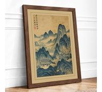 Mountains at Timeless Dusk Japandi Framed Wall Art Print A2 Walnut | Ready to Hang, Premium Gi Paper, Fade-Resistant Inks, Securely Packaged, UK Made