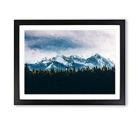 Mountains Behind The Forest Modern Art Framed Print | A2 Black Framed Wall Art | Ready to Hang | Modern Landscape Picture | Living Room Bedroom Lounge Office