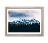 Mountains Behind The Forest Modern Art Framed Print | A4 Oak Framed Wall Art | Ready to Hang | Modern Landscape Picture | Living Room Bedroom Lounge Office
