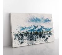Mountains Behind The Forest Watercolour Canvas Wall Art Print 30x20 Inch
