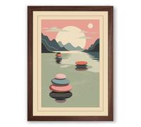 Mountains Beyond Still Waters Minimalist Framed Wall Art Print A1 (84.1×59.4cm) Walnut, Wall Decor for Living Room, Bedroom, Office & Home, Ready to Hang, Art Gift