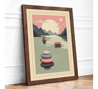 Mountains Beyond Still Waters Minimalist Framed Wall Art Print A1 Walnut