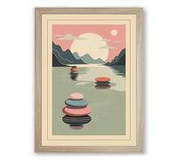 Mountains Beyond Still Waters Minimalist Framed Wall Art Print A2 (59.4×42cm) Oak, Wall Decor for Living Room, Bedroom, Office & Home, Ready to Hang, Art Gift