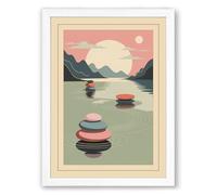 Mountains Beyond Still Waters Minimalist Framed Wall Art Print A2 (59.4×42cm) White, Wall Decor for Living Room, Bedroom, Office & Home, Ready to Hang, Art Gift