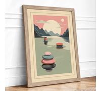 Mountains Beyond Still Waters Minimalist Framed Wall Art Print A2 Oak