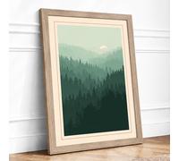 Mountains Beyond the Forest Scandinavian Framed Wall Art Print A2 (59.4×42cm) Oak, Wall Decor for Living Room, Bedroom, Office & Home, Ready to Hang, Art Gift