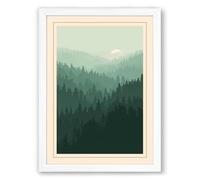 Mountains Beyond the Forest Scandinavian Framed Wall Art Print A2 (59.4×42cm) White, Wall Decor for Living Room, Bedroom, Office & Home, Ready to Hang, Art Gift