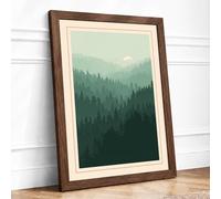 Mountains Beyond the Forest Scandinavian Framed Wall Art Print A3 (42×29.7cm) Walnut, Wall Decor for Living Room, Bedroom, Office & Home, Ready to Hang, Art Gift