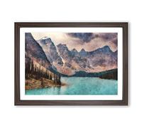 Mountains by Lake Moraine Canada Framed Wall Art Print A2 Walnut