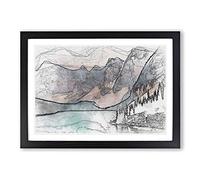 Mountains by Lake Moraine Canada in Abstract Framed Print | A2 Black Framed Wall Art | Ready to Hang | Abstract Landscape Picture | Living Room Bedroom Lounge Office