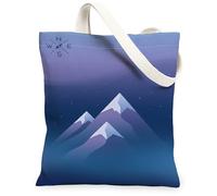 Mountains Canvas Tote Bag for Women, Adventure Nature Stars Compass Summer Blue Washable Reusable Everyday Tote Bag Ideas F, Blue, 13x15 Inch