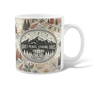 Mountains Ceramic Coffee Mug, Adventure Nature Backpack Trees Fall Earthy Novelty Tea Mug with Handle Ideal for Friends Family Co-Worker Lovers Eldership Senior 11 Oz