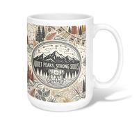 Mountains Ceramic Coffee Mug, Adventure Nature Backpack Trees Fall Earthy Novelty Work Drinking Mugs with Handle Ideal for Friends Family Co-Worker Lovers Eldership Senior 15 Oz
