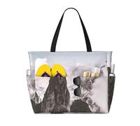 Mountains Clouds Print Large Waterproof Beach Tote Bag for Women with Zip and Pockets Foldable Handbag for Travel Pool Shopping Holiday Gym