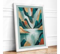 Mountains Converging Abstract Framed Wall Art Print A3 White