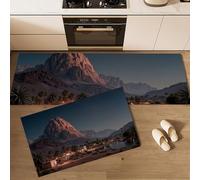 Mountains Desert Houses Kitchen Rug Set 2 Pieces, Non-Slip and Washable Kitchen Runner Mat Desert Oasis Standing Mats for Hallway, Dining Room and Entryway - 40x60cm+40x120cm, Orange-Red