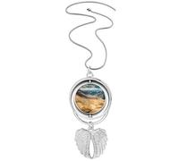 Mountains Desert Outdoor Cloud Sky Pendant Angel Wings Rotating Necklace Jewelry