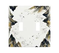 Mountains Double Light Switch Cover Plate, Artistic Elegant Waves Mist N/a Gold Plastic Standard Size Decorative Wall Plates for Home Living Room Bedroom Bathroom Decor