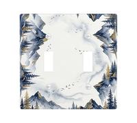 Mountains Double Light Switch Cover Plate, Nature Mountainous Trees Clouds Fall Navy Plastic Standard Size Toggle Light Switch Cover for Living Room Bedroom Home Office Decor