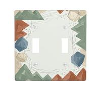 Mountains Double Light Switch Cover Plate, Nature Rustic Geometric Shapes Fall Green Plastic Standard Size Switch Plate Decorative for Bedroom Bathroom Kitchen Entrance Decor