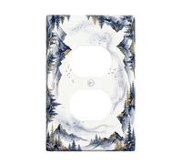 Mountains Duplex Outlet Covers Wall Plate, Nature Mountainous Trees Clouds Fall Navy Plastic Standard Size Face Plates for Electrical Outlets for Home Living Room New Apartment Decor