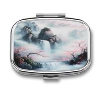 Mountains Flowers Waterfall Mini Pill Box Portable Vitamins Organizer 2 Compartment Square Pills Case for Pocket Purse