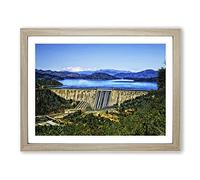 Mountains & Fontana Dam North Carolina Modern Framed Print | A3 Oak Framed Wall Art | Ready to Hang | Modern Landscape Picture | Living Room Bedroom Lounge Office