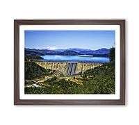 Mountains & Fontana Dam North Carolina Modern Framed Print | A4 Walnut Framed Wall Art | Ready to Hang | Modern Landscape Picture | Living Room Bedroom Lounge Office