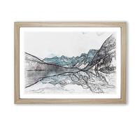 Mountains & Forest by Lake Moraine in Abstract Framed Print | A2 Oak Framed Wall Art | Ready to Hang | Abstract Landscape Picture | Living Room Bedroom Lounge Office