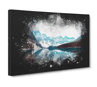 Mountains & Forest by Lake Moraine Paint Splash Canvas Print | Gallery Wrapped 30mm Frame Wall Art | 30x20 inches | Ready to Hang | Modern Landscape Picture | Living Room Bedroom Lounge Office