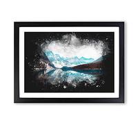 Mountains & Forest by Lake Moraine Paint Splash Framed Print | A2 Black Framed Wall Art | Ready to Hang | Modern Landscape Picture | Living Room Bedroom Lounge Office