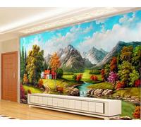 Mountains Forests Rivers Houses Sky 3D Wallpaper Textured Silk Easy Install Living Room Sofa Bedroom Dining Room Home Decoration Wall-250cm×170cm