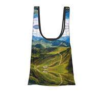 Mountains Green Print Reusable, Foldable,Washable Grocery Bags Foldable in A Pouch Eco Tote Shopping Bag,Daily Shopping Loading