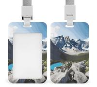 Mountains ID Badge Holder Durable ABS Plastic Card Case Protector with Lanyard, Push-Pull Slot, Stylish Lanyard ID Card Holders for Office Corporate Use