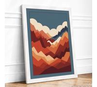 Mountains in Form Geometric Framed Wall Art Print A4 (29.7×21cm) White,