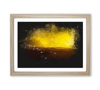 Mountains In Fuerteventura Spain Paint Splash Modern Art Framed Wall Art Print, Ready to Hang Picture for Living Room Bedroom Home Office Décor, Oak A4 (34 x 25 cm)