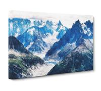 Mountains In Lac Blanc Chamonix Painting Modern Art Canvas Wall Art Print Ready to Hang, Framed Picture for Living Room Bedroom Home Office Décor, 20x14 Inch (50x35 cm)