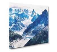 Mountains in Lac Blanc Chamonix Painting Modern Canvas Wall Art Print Ready to Hang, Framed Picture for Living Room Bedroom Home Office Décor, 14x14 Inch (35x35 cm)