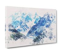 Mountains in Lac Blanc Chamonix Watercolour Canvas Print for Living Room Bedroom Home Office Décor, Wall Art Picture Ready to Hang, 30 x 20 Inch (76 x 50 cm)