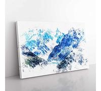 Mountains In Lac Blanc Chamonix Watercolour Modern Canvas Wall Art Print Ready to Hang, Framed Picture for Living Room Bedroom Home Office Décor, 60x40 cm (24x16 Inch)