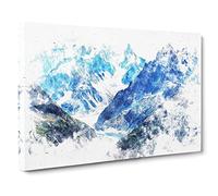Mountains In Lac Blanc Chamonix Watercolour Modern Canvas Wall Art Print Ready to Hang, Framed Picture for Living Room Bedroom Home Office Décor, 20x14 Inch (50x35 cm)