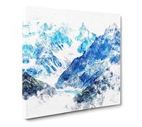 Mountains in Lac Blanc Chamonix Watercolour Modern Canvas Wall Art Print Ready to Hang, Framed Picture for Living Room Bedroom Home Office Décor, 14x14 Inch (35x35 cm)
