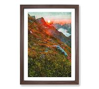 Mountains in Lofoten Norway Painting Framed Print | A2 Walnut Framed Wall Art | Ready to Hang | Modern Landscape Picture | Living Room Bedroom Lounge Office