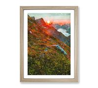 Mountains In Lofoten Norway Painting Modern Framed Print | A2 Oak Framed Wall Art | Ready to Hang | Modern Landscape Picture | Living Room Bedroom Lounge Office