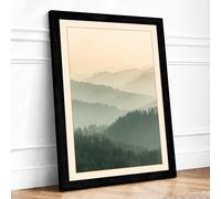 Mountains in Mist Scandinavian Framed Wall Art Print A1 (84.1×59.4cm) Black, Wall Decor for Living Room, Bedroom, Office & Home, Ready to Hang, Art Gift